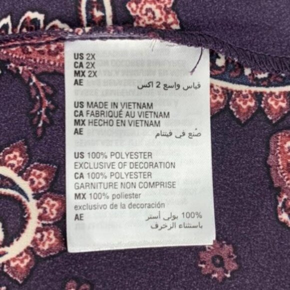 Style & Co Women's Grape Paisley Print Long Sleeve Split Neckline Blouse Size 2X - Picture 7 of 9